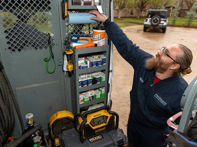 Prudhom technician on the job